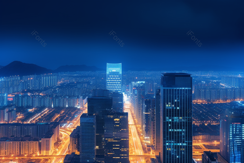 晚上楼顶看整齐小楼中矗立起几座高楼城市市区大厦办公楼商务楼居民楼建筑夜间夜景实拍,高清,摄影图,摄影图片,图片大全,摄影图免费下载